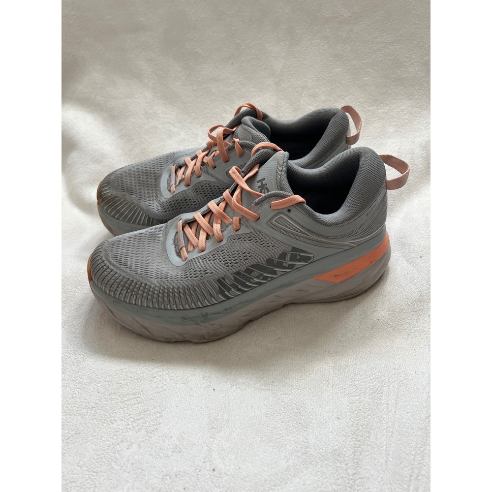 Hoka One One Bondi 7 Wide Gray Orange Running Shoes 1110531 HMSH Mens 7.5 / W 9D